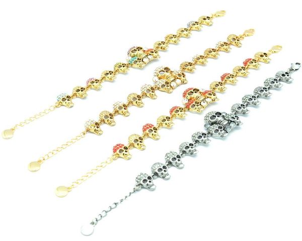 

4 color skeleton skull bracelet chain bangle with austrian crystals ska2191, Black