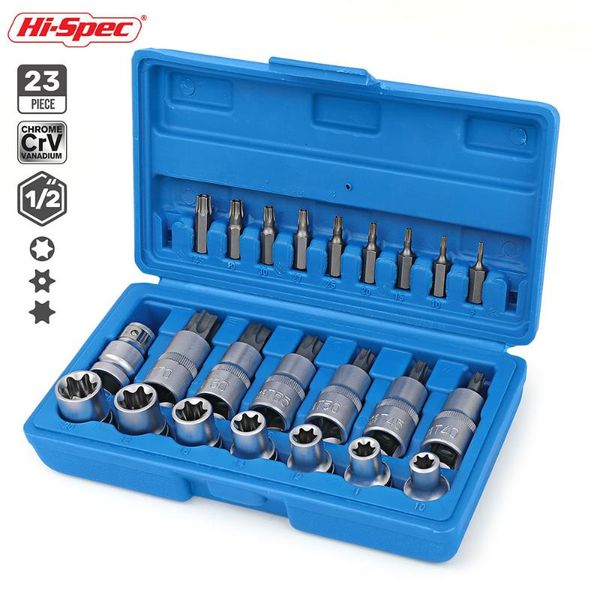 

hi-spec 23pc chrome vanadium steel socket set e torx bit socket adaptor head set for ratchet wrench herramientas car repair tool