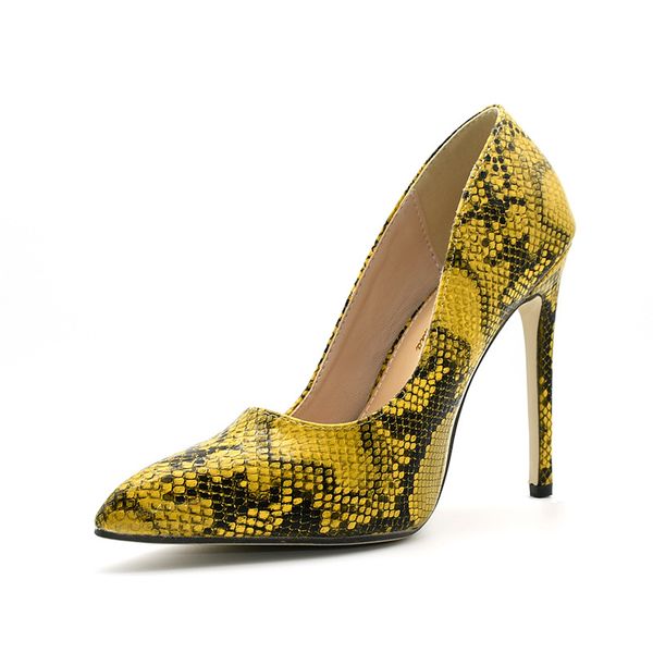 

dress shoes women pumps 2021 spring autumn fashion snake pattern high heels pointed toe shallow thin 11.5cm ladies singles, Black