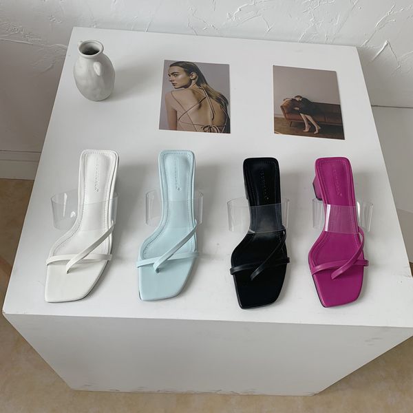 

monmoira med heel transparent pvc sandals women elegant narrow band summer sandals women separated toe summer slippers slides, Black