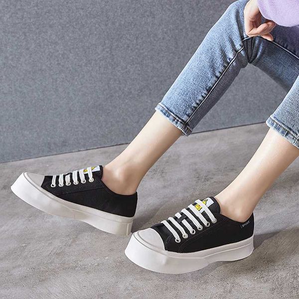 

lady fashion canvas sneaker cement shoes lace-up women footwear, Black