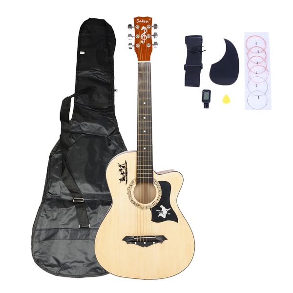 

fashion 38 inch wood color basswood cutaway acoustic guitar w/bag string pick strap for beginner us stock