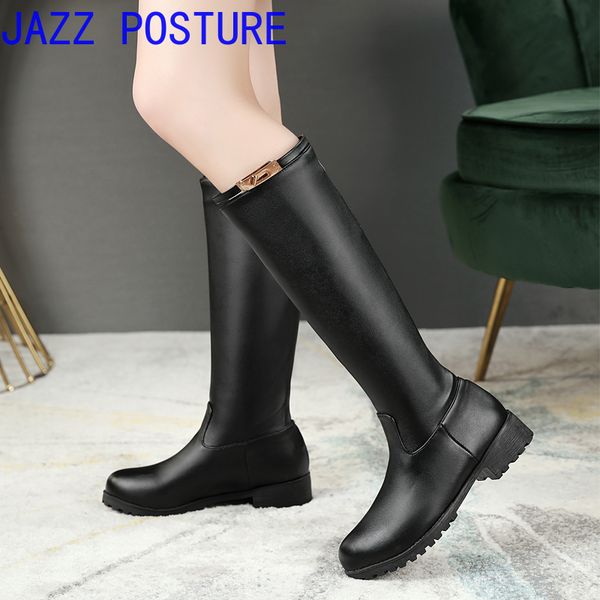 

boots women retro knee zipper winter women's large size shoes black square high heels q352