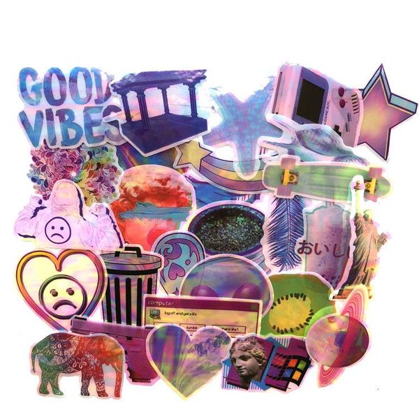 

rainbow star laser sticker trolley case skateboard guitar sticker