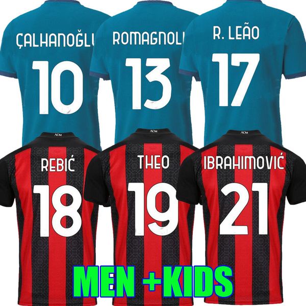 

player version 20 21 ac soccer jersey milan 2020 2021 ibrahimovic paqueta bennacer rebic romagnoli home away men +kids fans football shirt, Black;yellow