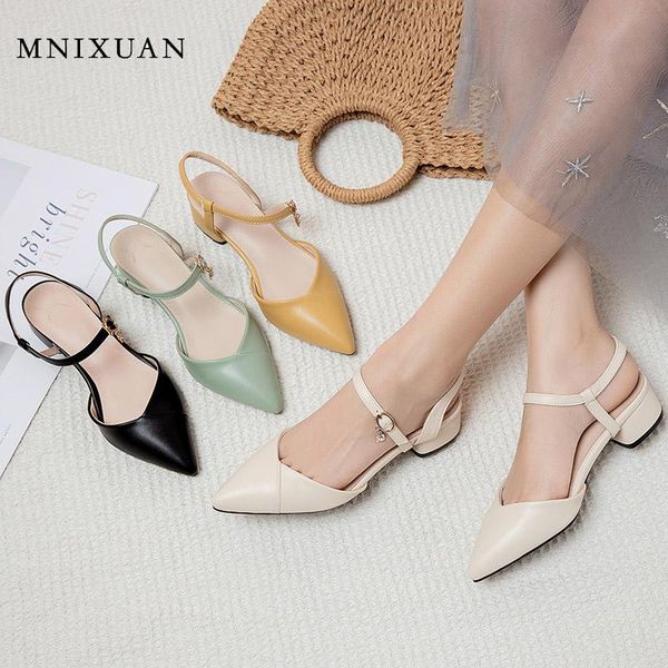 

sandals elegant women big size 41 42 43 summer 2021 pointed toe chunky heels shoe woman middle heel ladies dress party shoes, Black