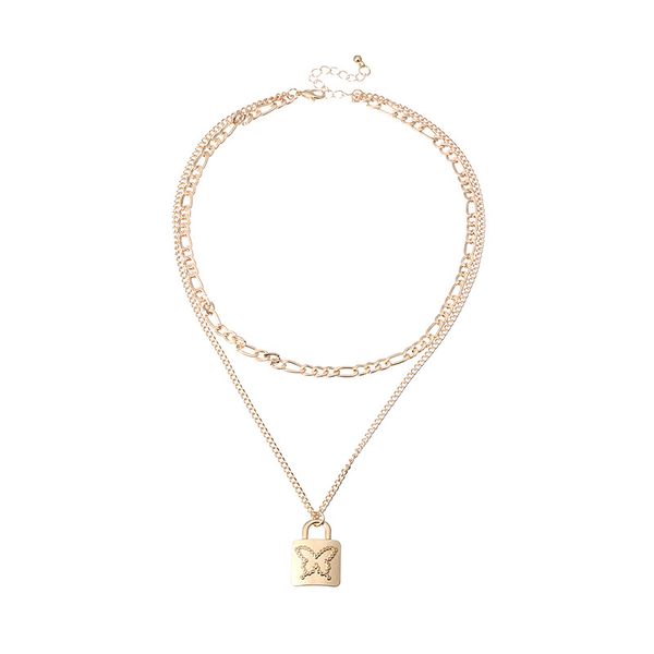 

retro butterfly lock fashion choker necklace for women jewelry collares chains friend accessories aesthetics suspension xl10239, Silver