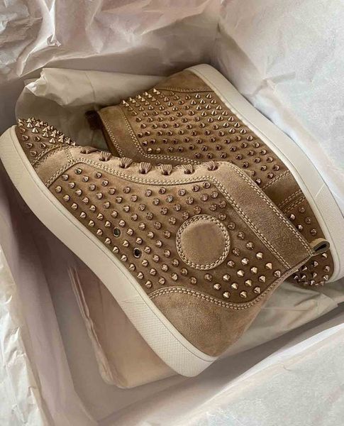 

fashion spikes casual flat men's red bottom sneakers high outdoor rivets sports party wedding skateboard walking with box, Black