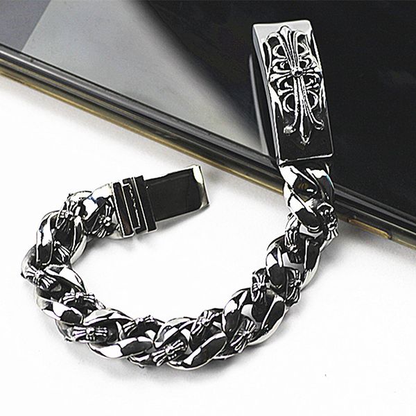 

stainless steel punk chromeheart bracelet tidal men's bracelet jewelry, Black