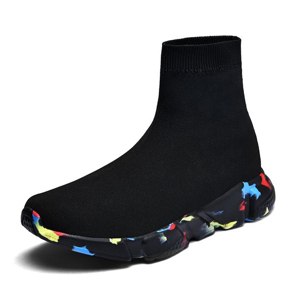 

breathable ankle boot women socks shoes female sneakers casual elasticity wedge platform shoes zapatillas mujer soft sole 35-47, Black