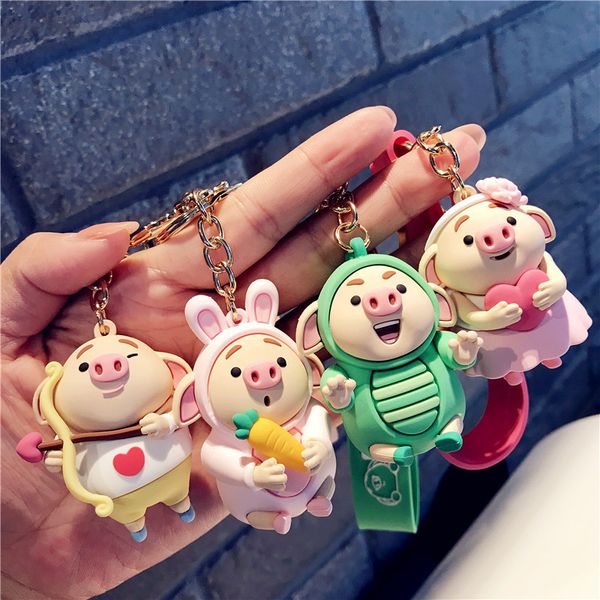 

2020 creative romance lovers pig keychain cute cartoon couples love heart animal car key chain kids keyring bag pendant gift, Silver