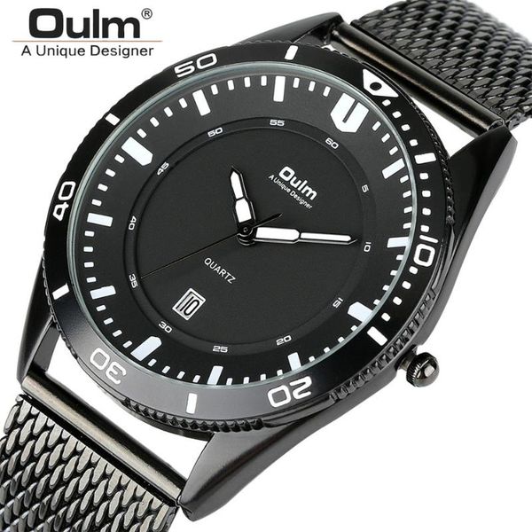 

oulm brand stainless steel men's watches auto date display minimalist mens watches business style quartz man timepieces gifts, Slivery;brown