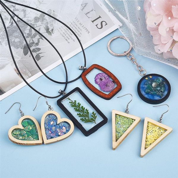 

12pcs/set open bezel back pendant frame geometric animal flower shaped charms diy epoxy resin wood pendants for jewelry making