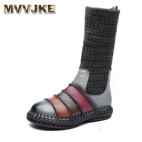 

mvvjkeankle boots genuine leather 2020 winter women platform vintage snow boots retro handmade warm women shoese032, Black