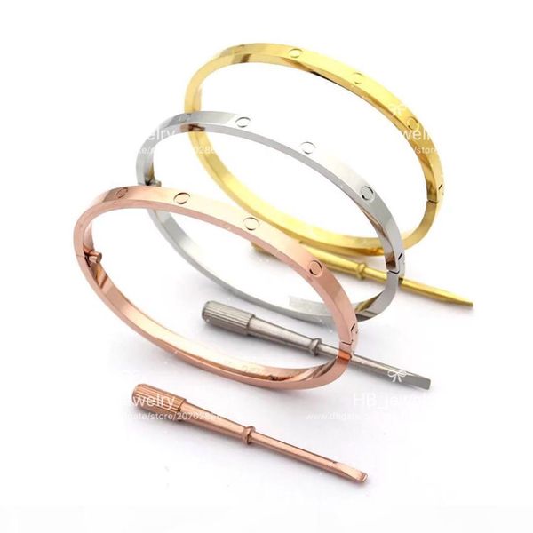 

highest level 4mm silver rose 18k gold plated 316l stainless steel carter love screw bangle bracelet with screwdriver clear word with box, Black