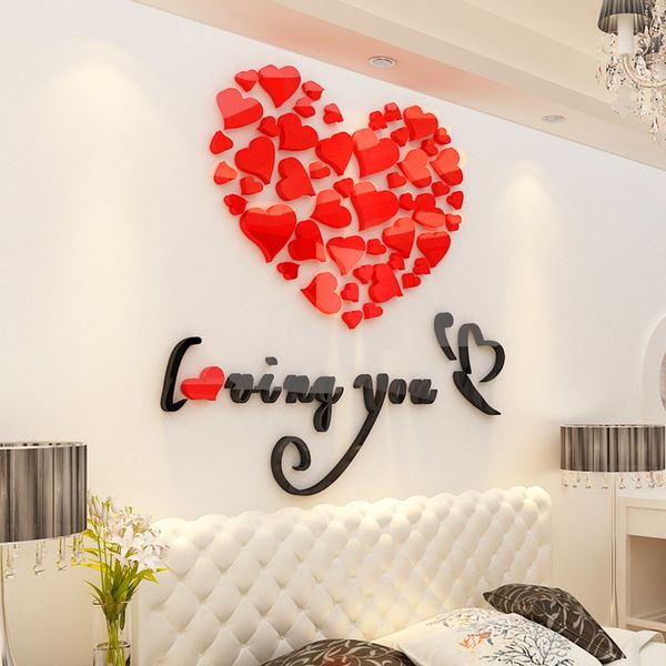 

loving heart 3d acrylic wall stickers bedroom living room decoration home art decals removable diy poster sticker adesivi murali