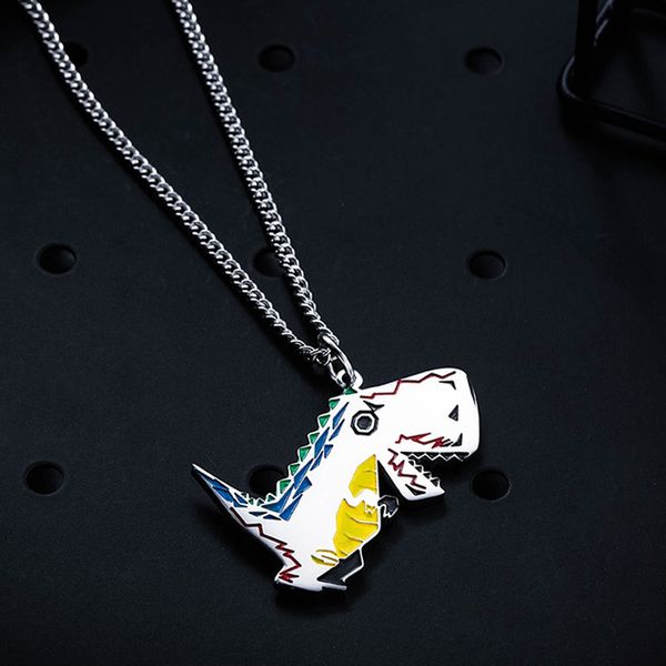 

couple necklace men personality dinosaur trendy brand fashion necklace women gold cartoon pendant cute popular jewelry, Silver