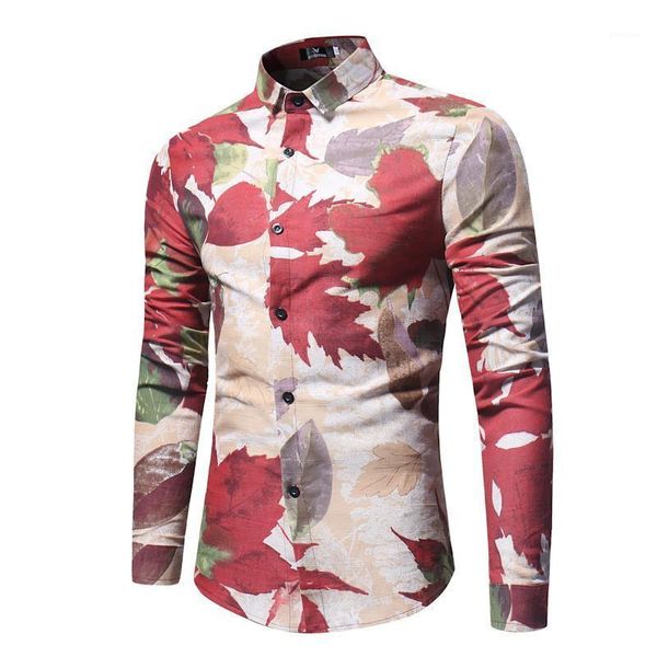 

breasted mens shirts casual males clothing maple leaf mens long sleeve shirts fashion slim single, White;black