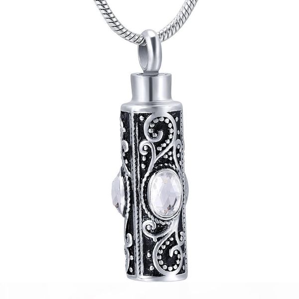 

stone inlay classic bar shape women cremation necklace 316l stainless steel material keepsake jewelry funeral casket for ashes holder, Silver