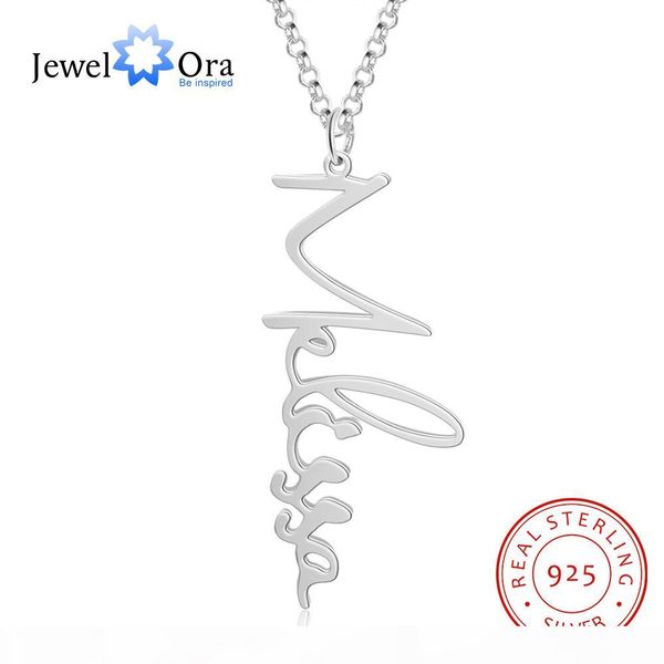 

jewelora 925 sterling silver персонализированного vertical cursive nameplate ожерелье подвеска customize имя ожерелье для женщин