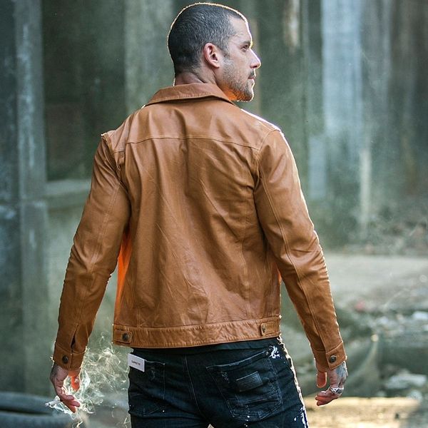 

vintage brand real leather jacket men autumn sheepskin motorcycle biker jacket long sleeve slim casual outerwear plus size 4xl, Black;brown