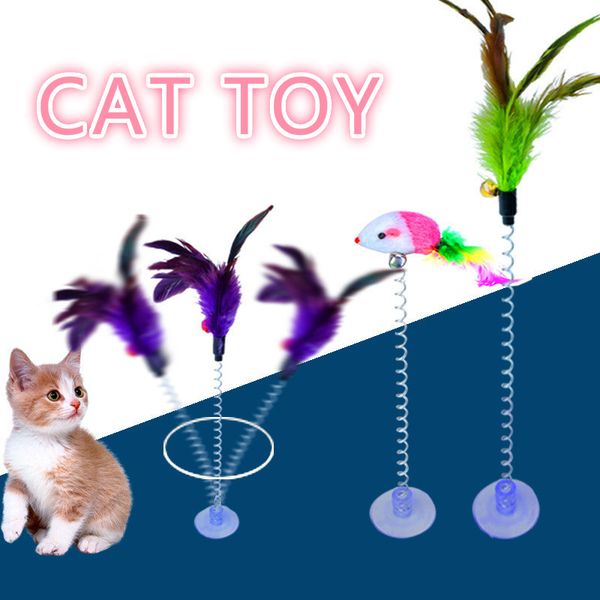 

cat toys interactive toy with sucker spring feather plush mouse funny pet