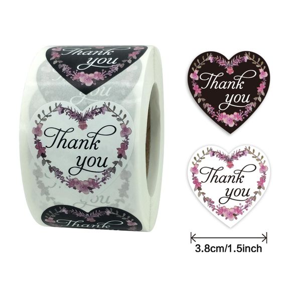 

500pcs 1.5 inches floral thank you stickers heart adhesive labels for small business & wedding gift mailing supplies stickers