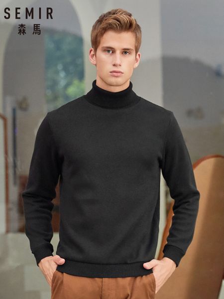 

semir sweater 2019 winter new men high collar plus velvet thick man warm clothing bottoming q1113, White;black