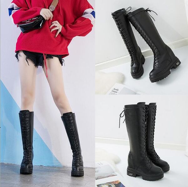 

women breathable elegant fashion lace-up pu warm boots shose cancise pumps winter soft and comfortable wedges women casual boots, Black