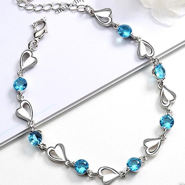 

fashion women heart rhinestone charm chain bracelet omantic heart bracelets bangle party jewelry gift, Black