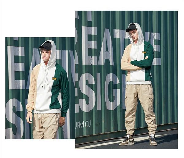 

hoodies loose pullover contrast color o neck long sleeve sweatshiirts fashion mens clothes autumn winter male designer, Black