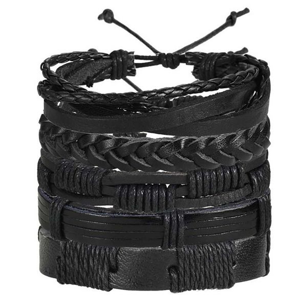

5pcs/set bracelets black wrap woven adjustable handmade vintage leather bracelet for men women new boho jewelry wristbands sets