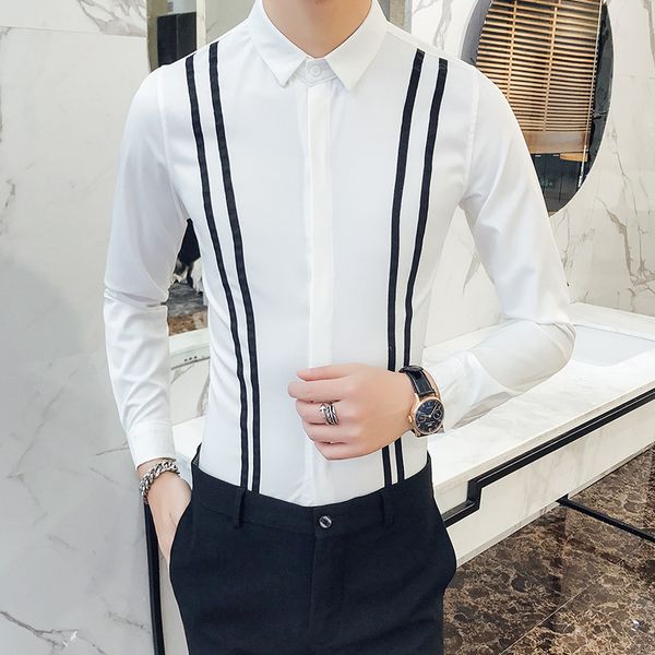 

gzdeerax длинные мужские рукава рубашки люкс твердые цвет белый мужские рубашки платья высокого качества вскользь slim fit party мужской, White;black