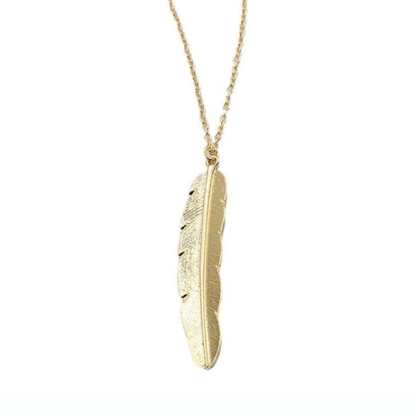 

classic simple design pendant necklace alloy leaf feather necklace sweater chain ms. gold and silver two-color pop item wholesale