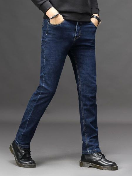 

men's regular straight leg fit jean stretch long pants, Blue