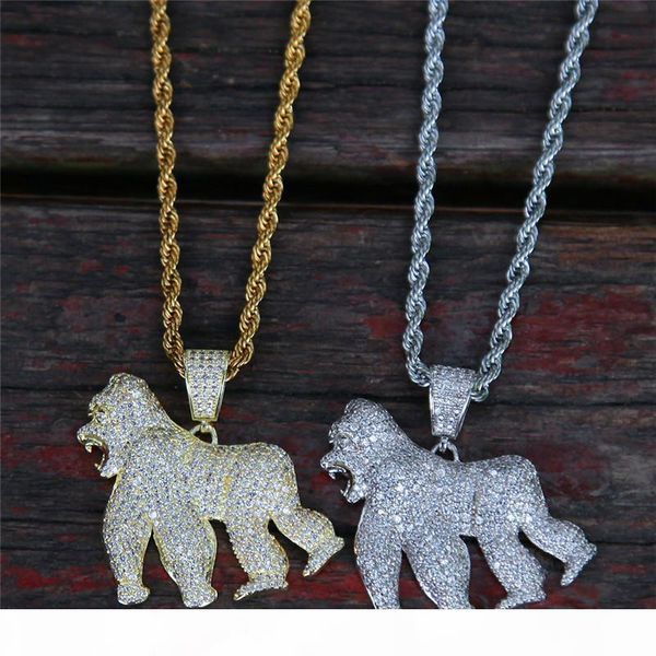 

18k gold plated men orangutan pendant necklace ice out bling cz mens hiphop jewelry 2019 new fashion jewellery, Silver