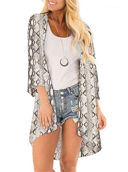 

loose prevent bask clothes summer chiffon sunscreen blouse floar printed long sleeve beach women cape women fashion, Black