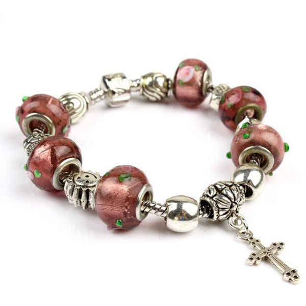 

shiny glass beads 2020 charms bracelet diy pendant charm chain bracelet cross charms bangle jewelry for women, Golden;silver