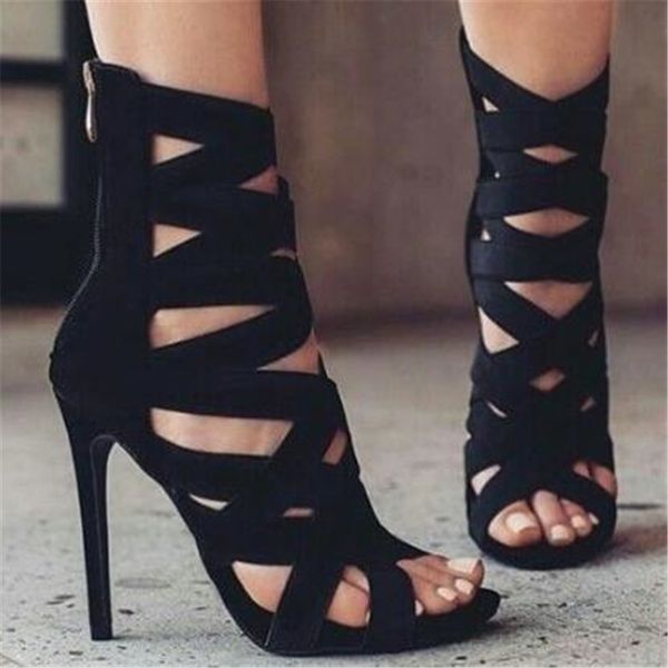 

women sandals fashion thin high heels sandals shoes flock zip casual classics dress party wedding shoes for women 2020 black
