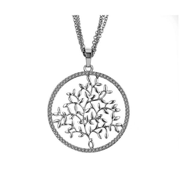 

new tree of life for woman black color big crystal pendant long three-layer chain necklaces woman fashion jewelry accessories, Silver