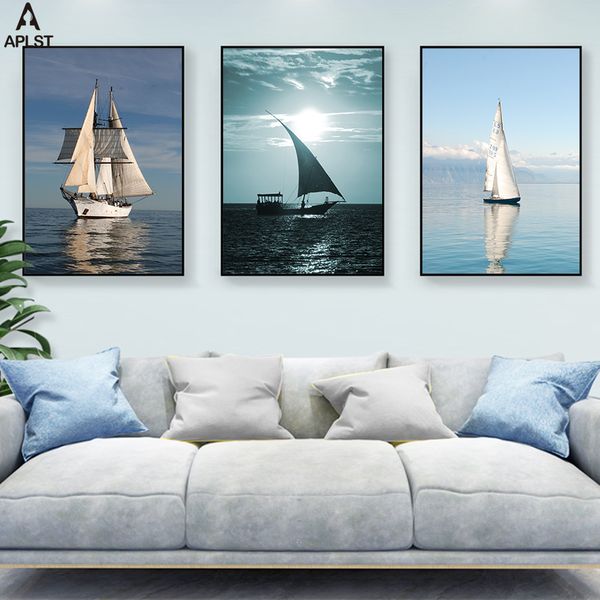 

sailboat backlight posters and prints ocean landscape canvas paintings wall art picture home decor for living room bedroom