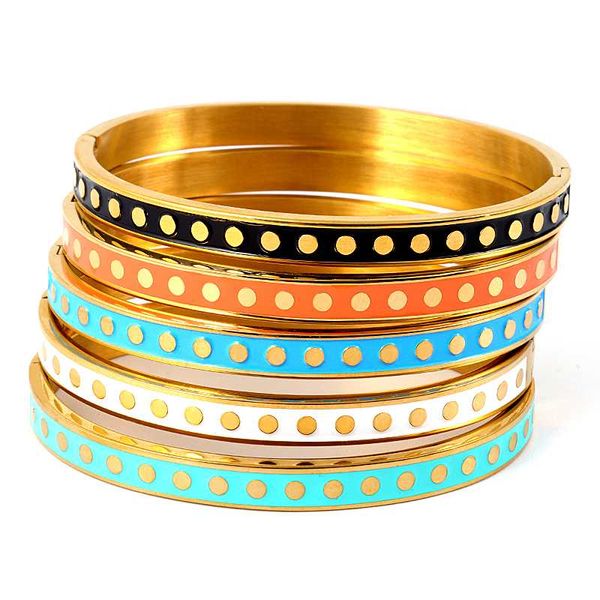 

zaer colorful enamel wave point design bangles & bracelets for women round gold color bangles stainless steel wedding, Black