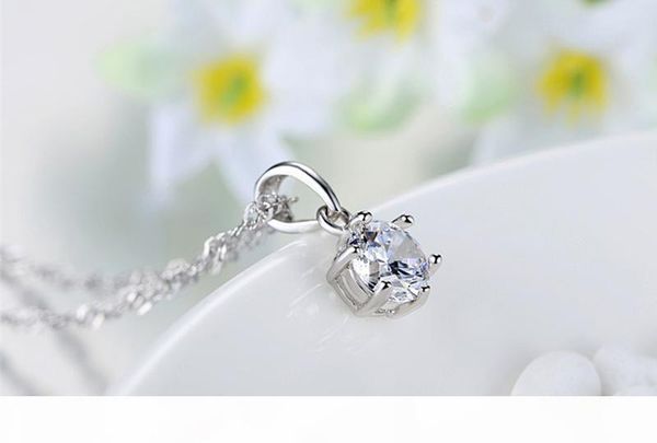 

ожерелье k бриллиантовое кольцо моды 6 когти luxury cz с 1ct 6мм цирконий 925 стерлингового серебра ожерелье женщин xn6, Silver