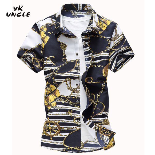 

yk uncle brand new summer men casual shirts fashion short sleeve printed button-up formal business floral men dress shirt 7xl, White;black