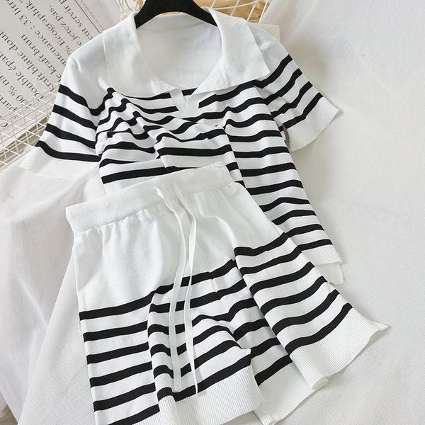 

heliar casual two pieces shorts sets summer sports sets striped turn-down collar and shorts two pieces female outfits, Gray