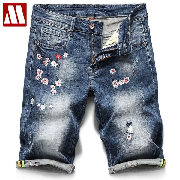 

chinese style man applique short jeans brand clothing bermuda 2020 summer 98% cotton cozy male shorts casual retro denim shorts, Blue