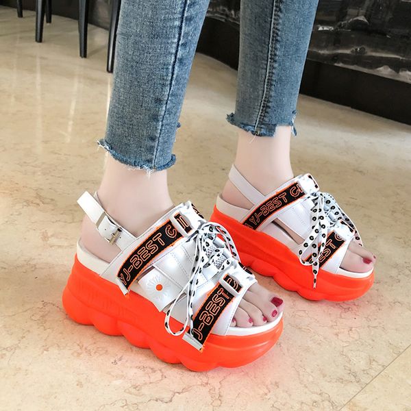 

women sandals summer wedges platform shoes woman 2020 fashion height increasing 8.5cm ladies sandal beach slides sandalias mujer, Black