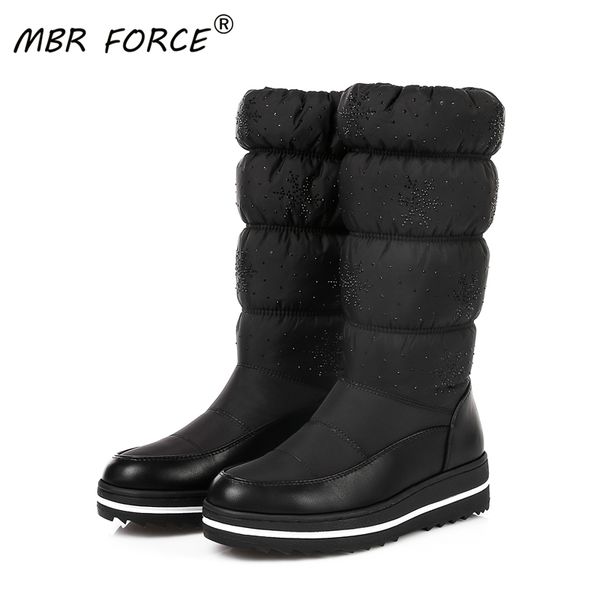 

mbr force fashion warm snow boots ladies women platform waterproof winter woman snowflake down boot female footwear botas mujer, Black