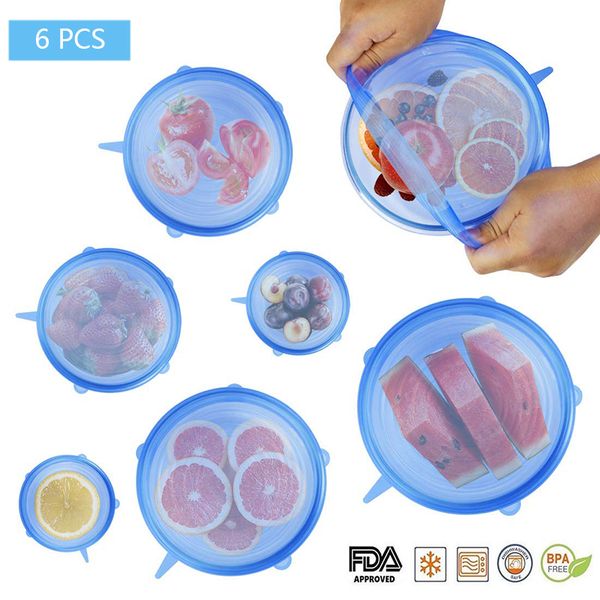 

6 pcs silicone stretch lids reusable airtight food wrap covers keeping fresh seal bowl stretchy wrap cover kitchen cookware