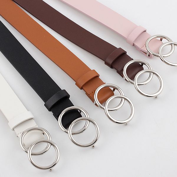 

new pu leather metal buckle heart pin belt double ring women belt fashion ladies casual dress jeans wild, Black;brown